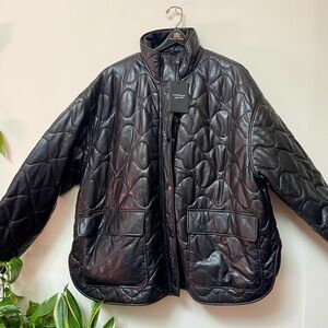 Free People quilted real leather jacket chore coat unisex Anthropologie